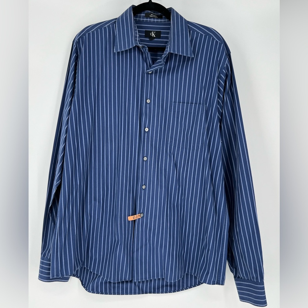 Calvin Klein blue striped button-down‎ dress shirt